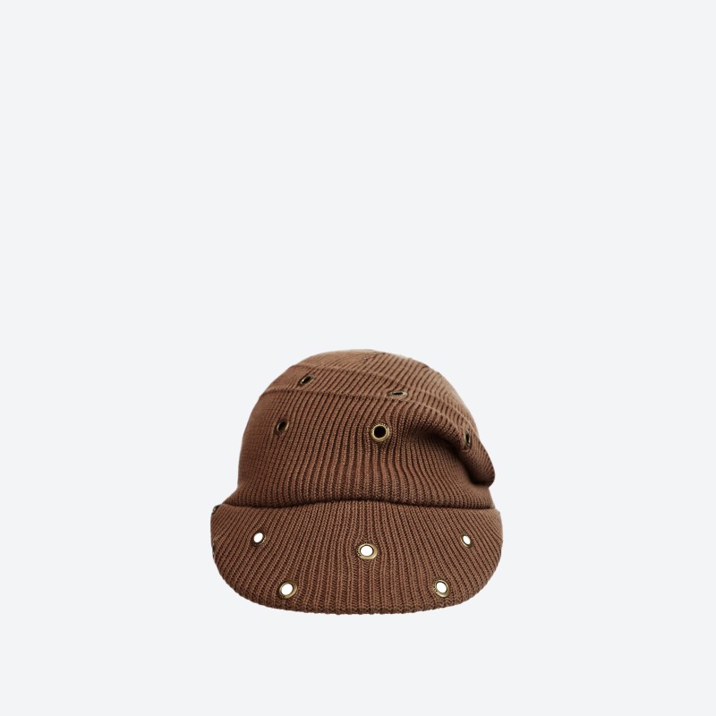 Metal Eyelet Knit Slouchy Cap